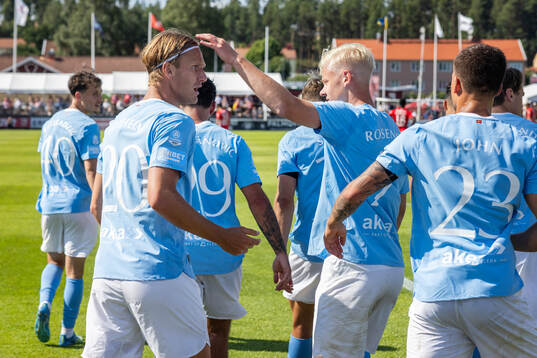 Malmö FFs Erik Botheim jublar med lagkamrater