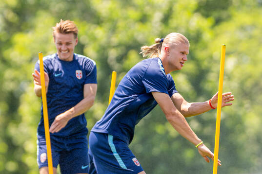 Martin Ødegaard and Erling Braut Haaland of the Norwegian