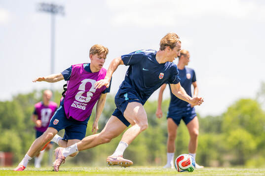 Jens Petter Hauge and Kristian Thorstvedt of the Norwegian