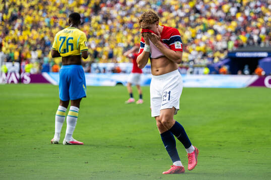 Andreas Schjelderup of Norway looks dejected