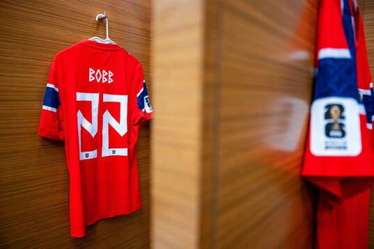 The kit of Oscar Bobb of Norway in the dressing room