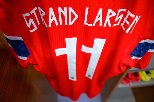 The kit of Jørgen Strand Larsen of Norway in the dressing