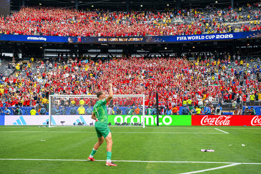 Goalkeeper Ørjan Nyland of Norway celebrates