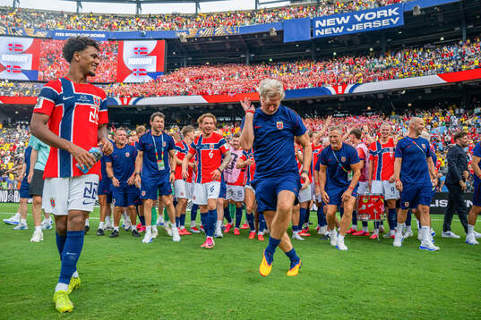 Assistant coach Kent Bergersen of Norway celebrates