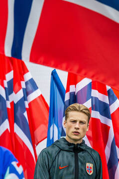 Goalkeeper Sander Tangvik of Norway enters the pitch