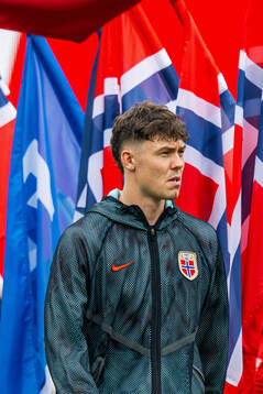 Jørgen Strand Larsen of Norway enters the pitch