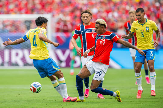 Marquinhos of Brazil and Antonio Nusa of Norway
