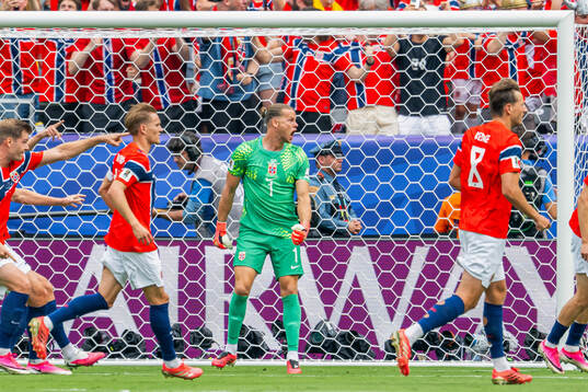 Goalkeeper Ørjan Håskjold Nyland of Norway celebrates