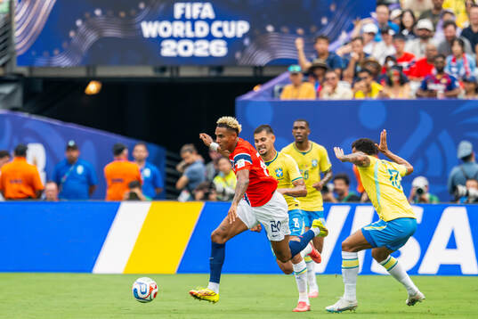 Antonio Nusa of Norway and Bruno Guimaraes of Brazil