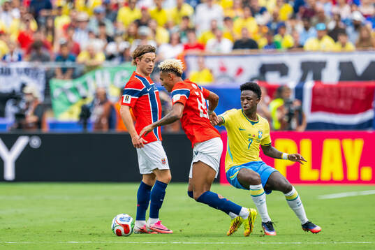 Patrick Berg of Norway, Antonio Nusa of Norway and Vinicius