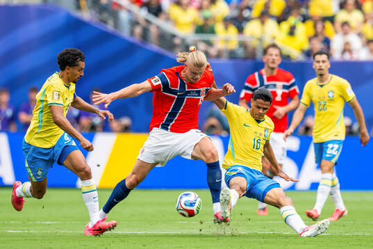 Marquinhos of Brazil, Erling Braut Haaland of Norway and