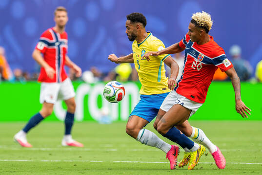 Matheus Cunha of Brazil and Antonio Nusa of Norway