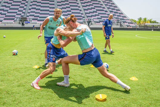 Kristoffer Ajer, David Møller Wolfe and Thelo Aasgaard of