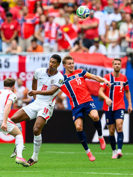 Jude Bellingham of England and Martin Ødegaard of Norway