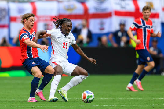 Patrick Berg of Norway and Eberechi Eze of England