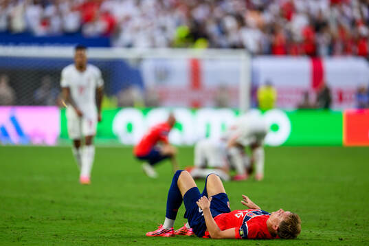 Marcus Holmgren Pedersen of Norway looks dejected