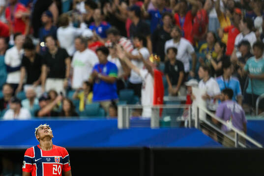 Antonio Nusa of Norway looks dejected