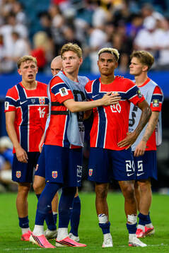 Jens Petter Hauge and Antonio Nusa of Norway