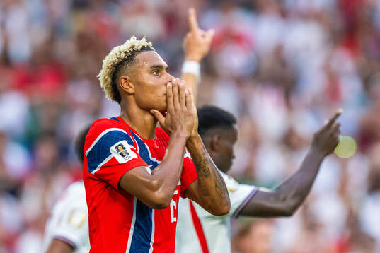 Antonio Nusa of Norway reacts