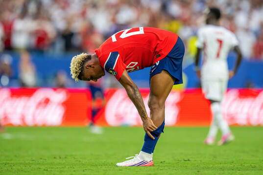 Antonio Nusa of Norway looks dejected