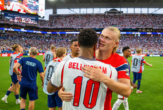 Jude Bellingham of England and Erling Braut Haaland of