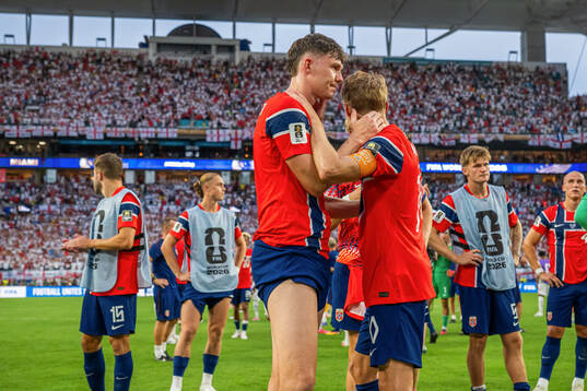 Jørgen Strand Larsen and Martin Ødegaard of Norway