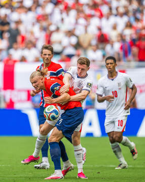 Erling Braut Haaland of Norway and Elliot Anderson of