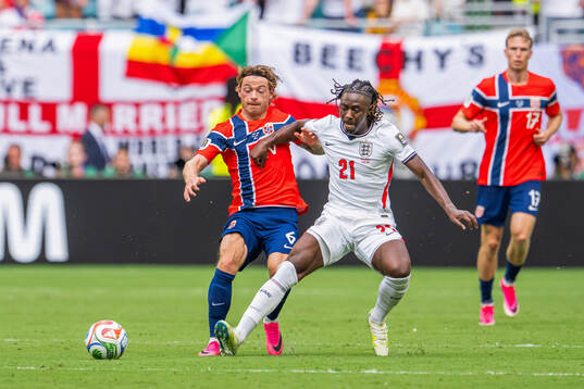 Patrick Berg of Norway and Eberechi Eze of England