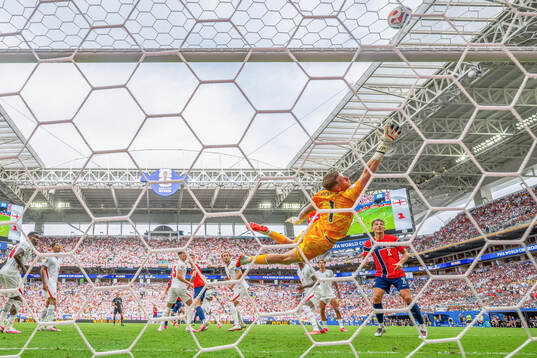 Kristoffer Ajer of Norway with an attempt