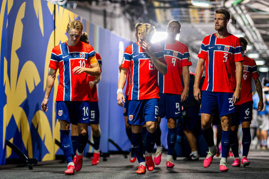 Martin Ødegaard and players of Norway at half-time
