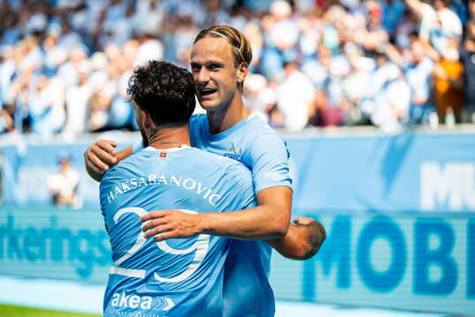 Malmö FFs Noah Åstrand John och Sead Haksabanovic jublar