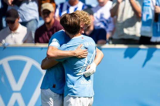 Malmö FFs Malte Frejd Pålsson och Oscar Sjöstrand jublar