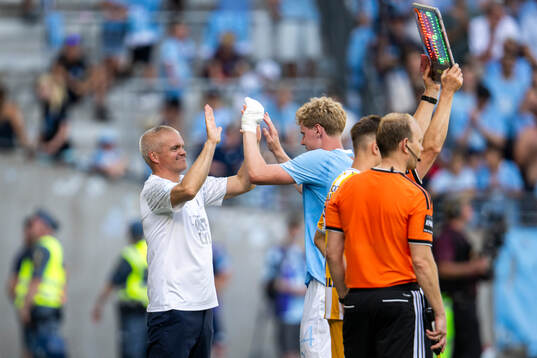 Malmö FFs huvudtränare Gaute Helstrup och Malte Frejd
