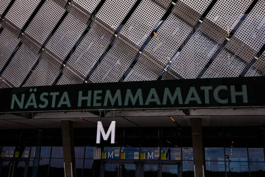 Skylt på 3Arena annonserar om nästa match