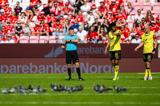 Mathias Støfringshaug, referee, Omar Jebali and John Olav