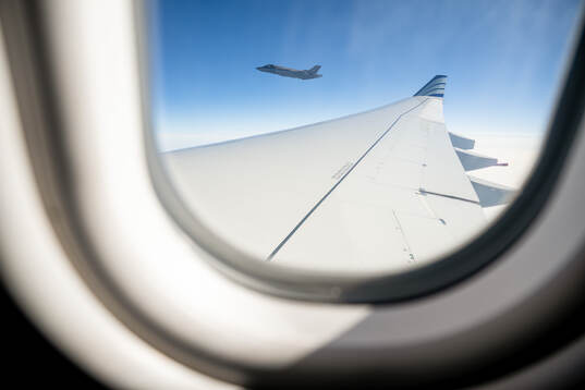 F-35 fighter jet of Royal Norwegian Air Force escort the