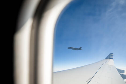 F-35 fighter jet of Royal Norwegian Air Force escort the
