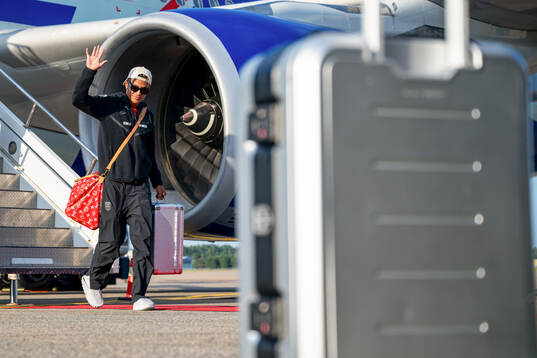 Antonio Nusa of Norway arrives at Oslo Lufthavn