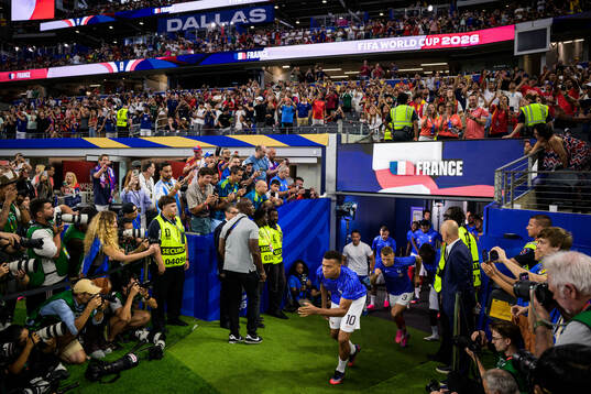 Kylian Mbappe of France enters the pitch for warm-up