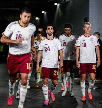 Marc Cucurella, Lamine Yamal and Dani Olmo of Spain