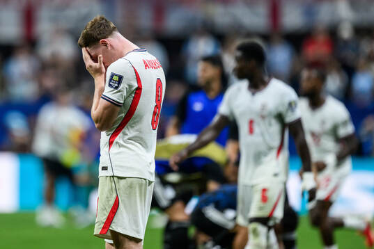Elliot Anderson of England looks dejected