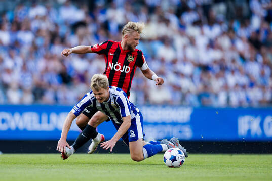 Brommapojkarnas Simon Strand och IFK Göteborgs David Kruse