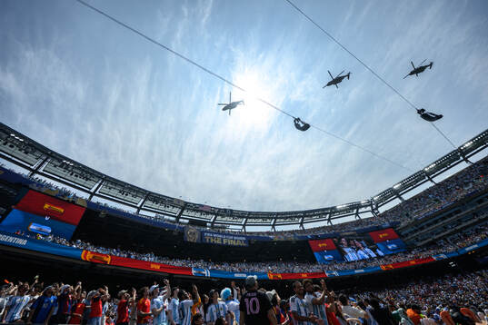 Military helicopters over New York New Jersey Stadium