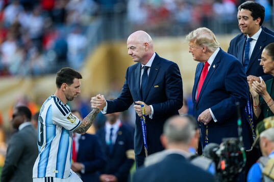 Lionel Messi of Argentina and Gianni Infantino, President