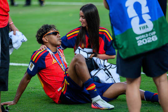 Lamine Yamal of Spain with his girlfriend Ines Garcia Santos