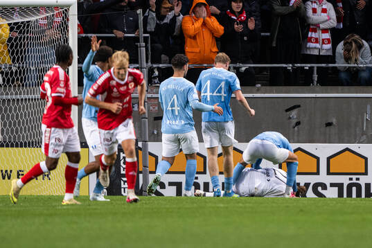 Malmö FFs spelare med målvakt Johan Dahlin