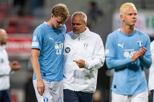 Malmö FFs Bleon Kurtulus och huvudtränare Gaute Helstrup