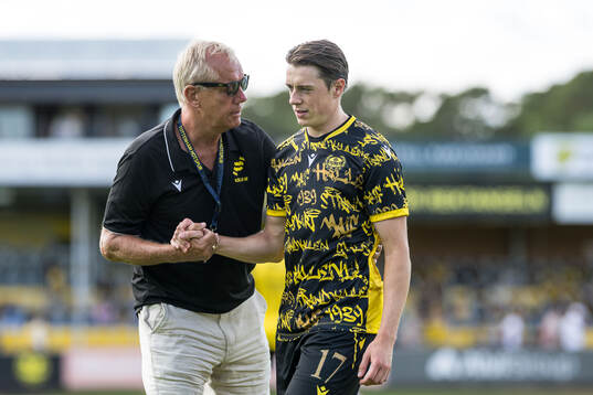 Sports director Hasse Larsson and Elliot Stroud of Mjällby