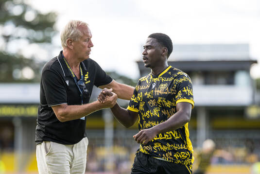 Sports director Hasse Larsson and Tony Miettinen of Mjällby