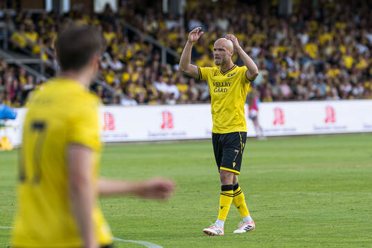 Viktor Gustafson of Mjällby celebrates